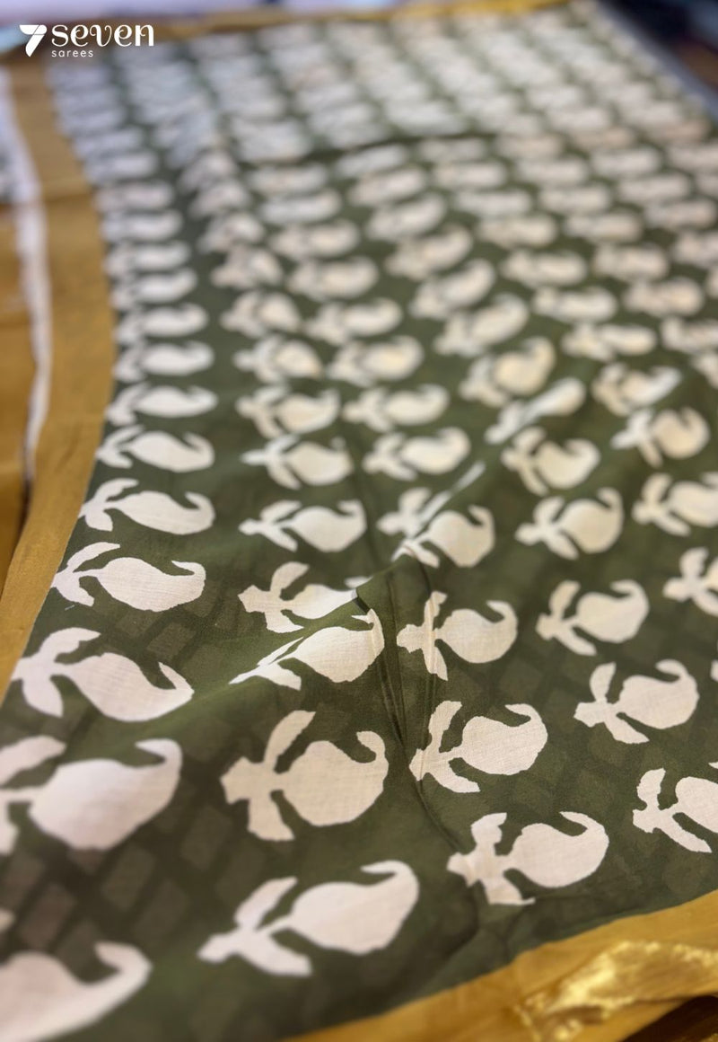 Golden Hour Jaipur Mustard Handblock 100% Cotton Saree - Seven Sarees - Saree - Seven Sarees