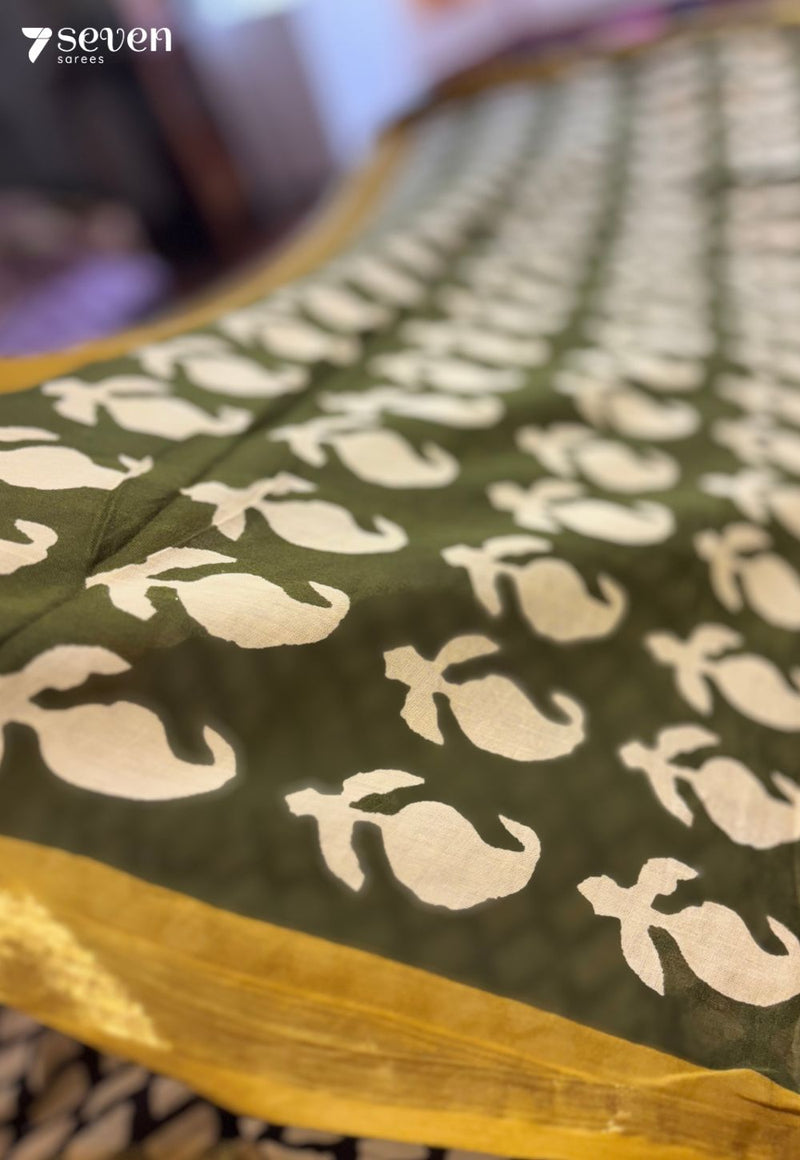 Golden Hour Jaipur Mustard Handblock 100% Cotton Saree - Seven Sarees - Saree - Seven Sarees