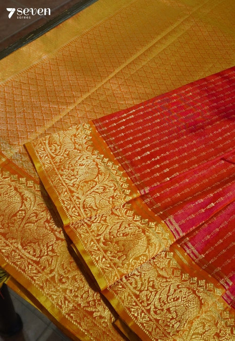 Golden Stairs Signature Seven Handloom Coral Bangalore Pure Silk Saree|Silk Mark Certified - Seven Sarees - Saree - Seven Sarees