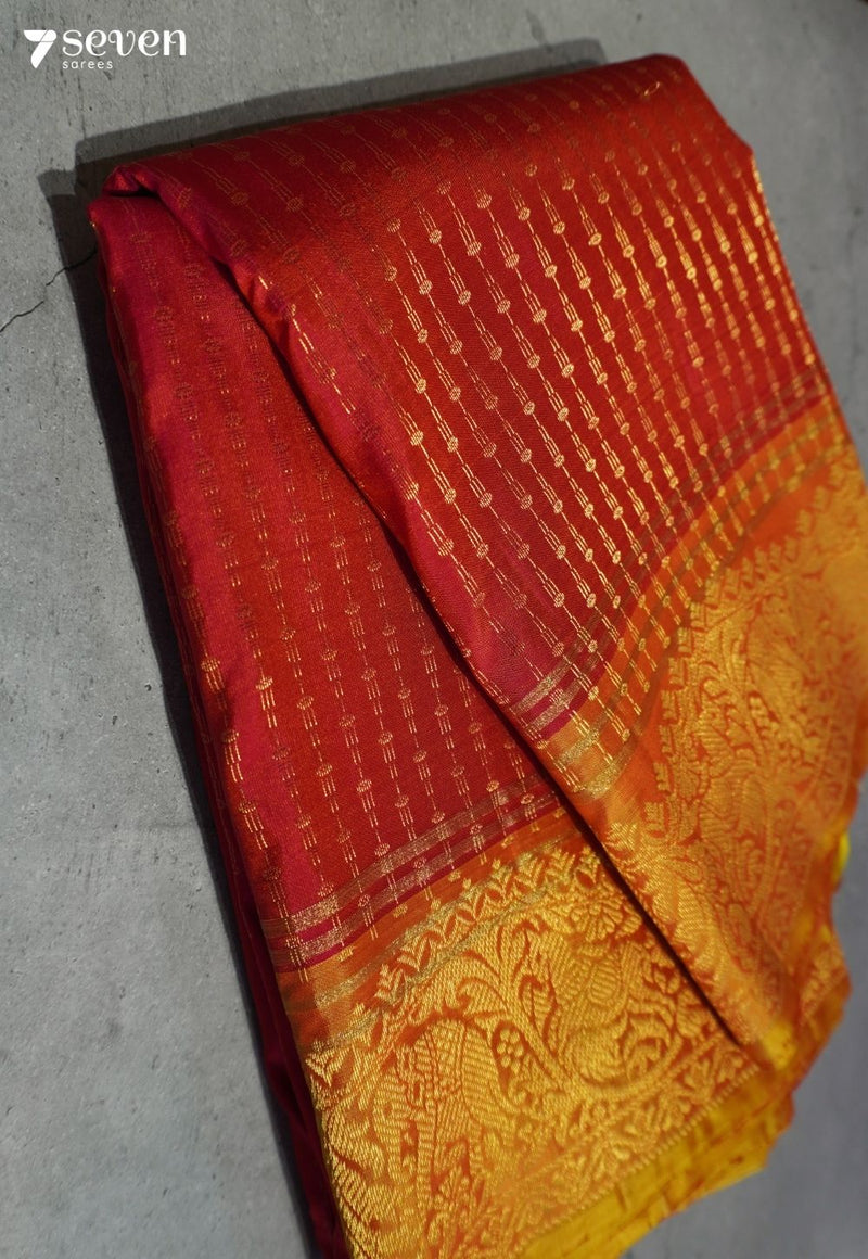 Golden Stairs Signature Seven Handloom Coral Bangalore Pure Silk Saree|Silk Mark Certified - Seven Sarees - Saree - Seven Sarees