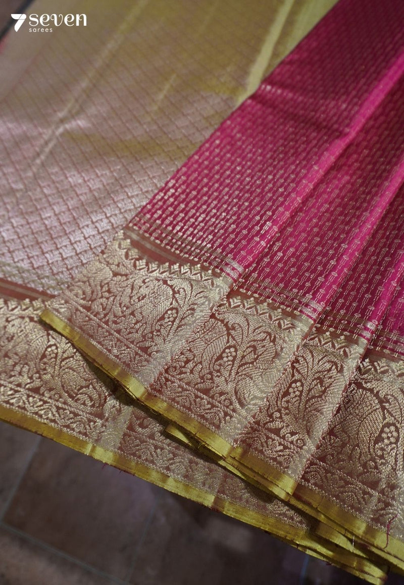 Golden Stairs Signature Seven Handloom Dark Pink Bangalore Pure Silk Saree|Silk Mark Certified - Seven Sarees - Saree - Seven Sarees