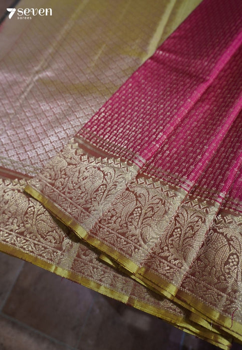 Golden Stairs Signature Seven Handloom Dark Pink Bangalore Pure Silk Saree|Silk Mark Certified - Seven Sarees - Saree - Seven Sarees