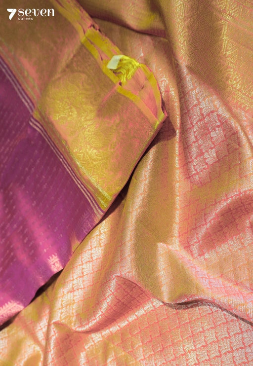 Golden Stairs Signature Seven Handloom Dark Pink Bangalore Pure Silk Saree|Silk Mark Certified - Seven Sarees - Saree - Seven Sarees