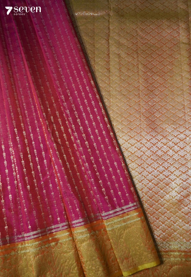 Golden Stairs Signature Seven Handloom Dark Pink Bangalore Pure Silk Saree|Silk Mark Certified - Seven Sarees - Saree - Seven Sarees