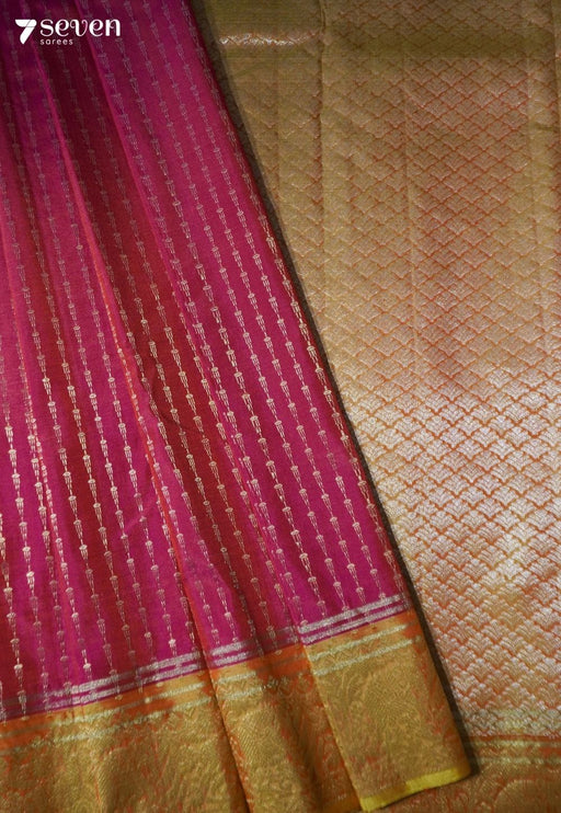 Golden Stairs Signature Seven Handloom Dark Pink Bangalore Pure Silk Saree|Silk Mark Certified - Seven Sarees - Saree - Seven Sarees