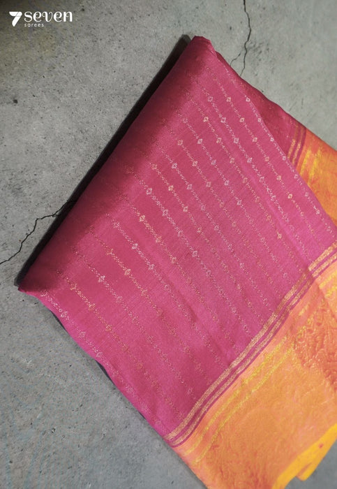 Golden Stairs Signature Seven Handloom Dark Pink Bangalore Pure Silk Saree|Silk Mark Certified - Seven Sarees - Saree - Seven Sarees