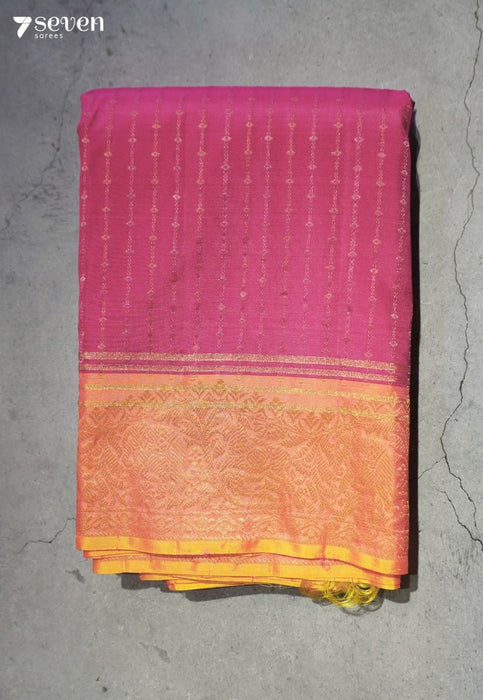 Golden Stairs Signature Seven Handloom Dark Pink Bangalore Pure Silk Saree|Silk Mark Certified - Seven Sarees - Saree - Seven Sarees