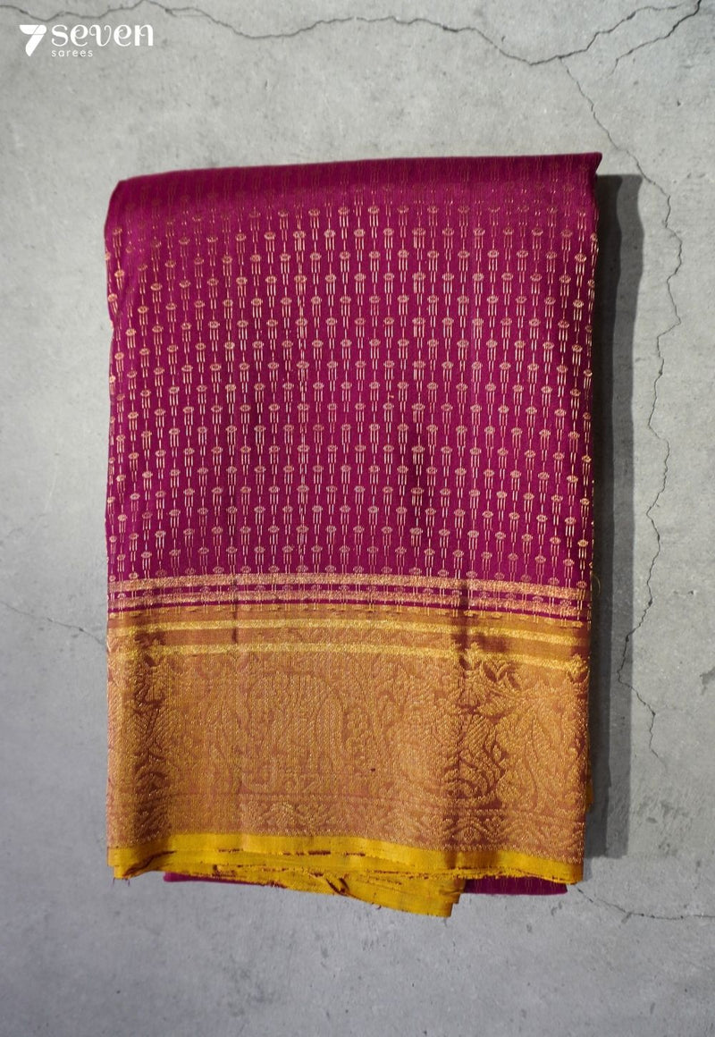 Golden Stairs Signature Seven Handloom Dark Pink Bangalore Pure Silk Saree|Silk Mark Certified - Seven Sarees - Saree - Seven Sarees
