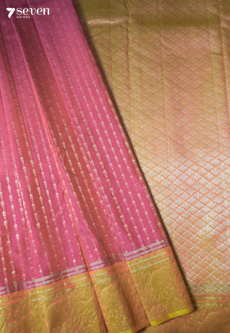 Golden Stairs Signature Seven Handloom Dark Pink Bangalore Pure Silk Saree|Silk Mark Certified - Seven Sarees - Saree - Seven Sarees