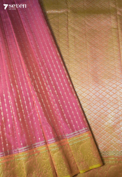 Golden Stairs Signature Seven Handloom Dark Pink Bangalore Pure Silk Saree|Silk Mark Certified - Seven Sarees - Saree - Seven Sarees
