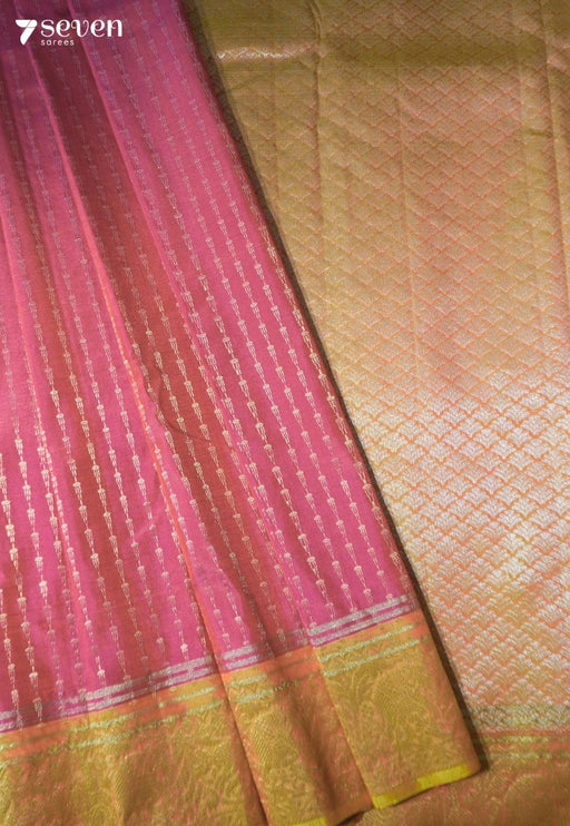 Golden Stairs Signature Seven Handloom Dark Pink Bangalore Pure Silk Saree|Silk Mark Certified - Seven Sarees - Saree - Seven Sarees