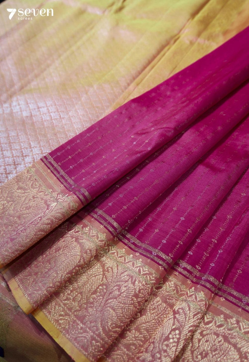 Golden Stairs Signature Seven Handloom Dark Pink Bangalore Pure Silk Saree|Silk Mark Certified - Seven Sarees - Saree - Seven Sarees