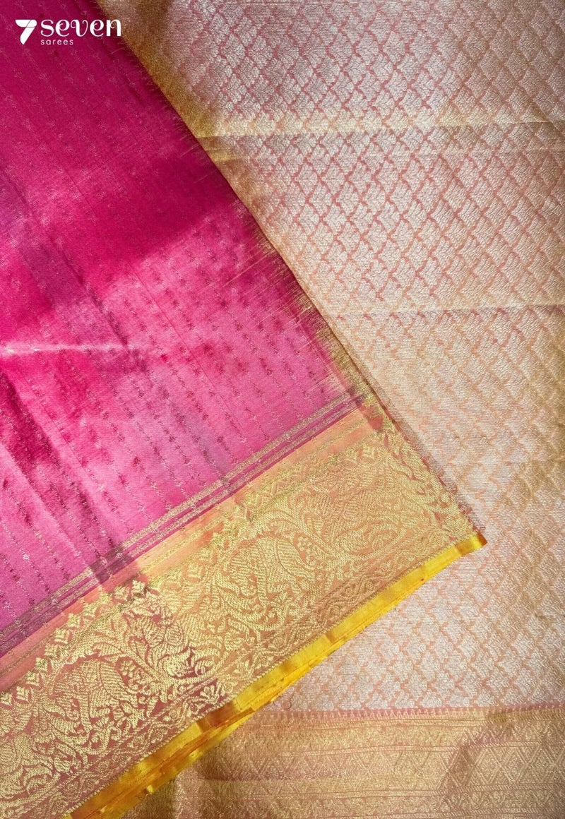 Golden Stairs Signature Seven Handloom Pink Bangalore Pure Silk Saree|Silk Mark Certified - Seven Sarees - Saree - Seven Sarees