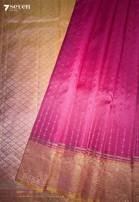 Golden Stairs Signature Seven Handloom Pink Bangalore Pure Silk Saree|Silk Mark Certified - Seven Sarees - Saree - Seven Sarees