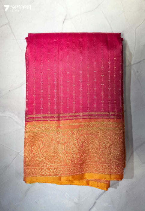 Golden Stairs Signature Seven Handloom Pink Bangalore Pure Silk Saree|Silk Mark Certified - Seven Sarees - Saree - Seven Sarees