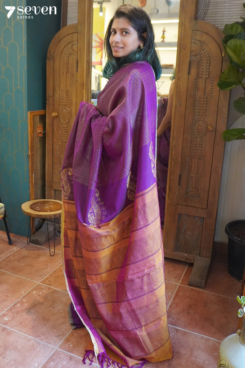 Golden Swan Seven Signature Seven Handloom Pink Bangalore Vegan Silk Saree - Seven Sarees - Saree - Seven Sarees