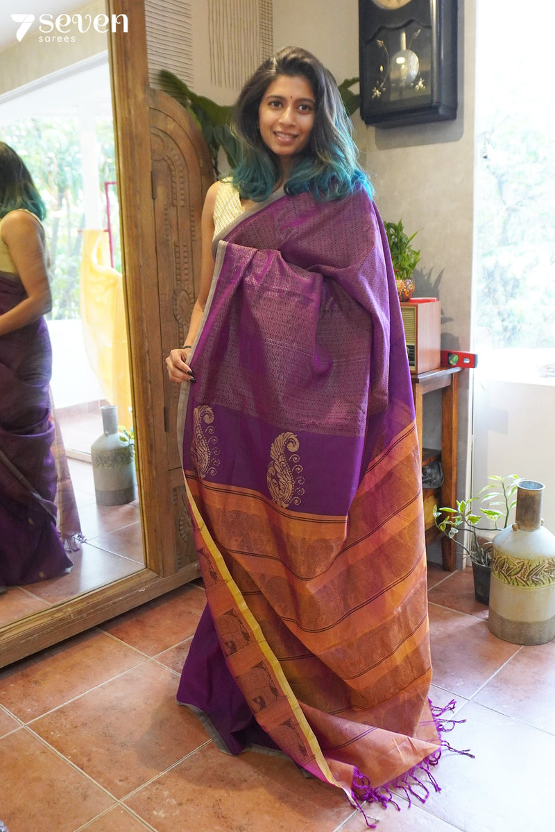 Golden Swan Seven Signature Seven Handloom Pink Bangalore Vegan Silk Saree - Seven Sarees - Saree - Seven Sarees