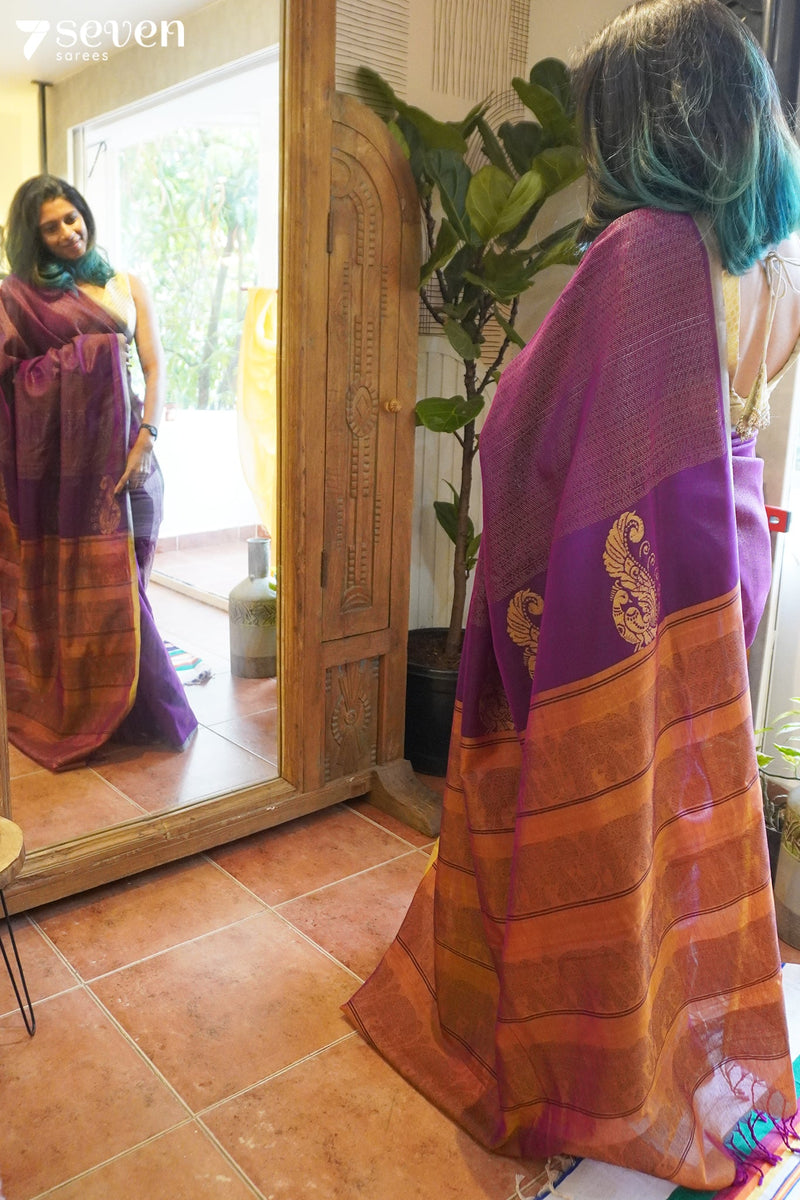 Golden Swan Seven Signature Seven Handloom Pink Bangalore Vegan Silk Saree - Seven Sarees - Saree - Seven Sarees