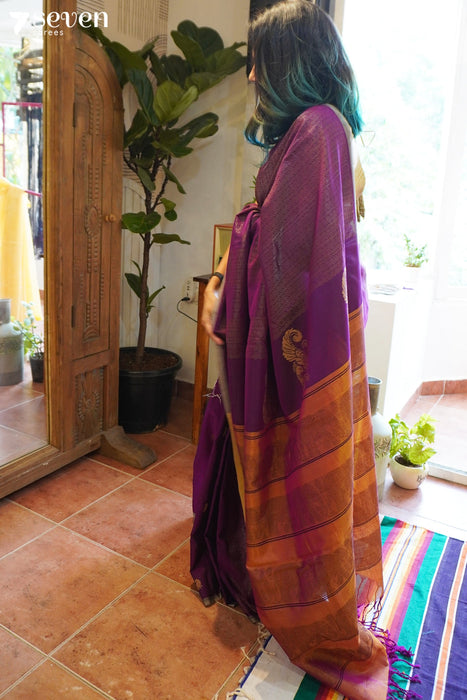 Golden Swan Seven Signature Seven Handloom Pink Bangalore Vegan Silk Saree - Seven Sarees - Saree - Seven Sarees