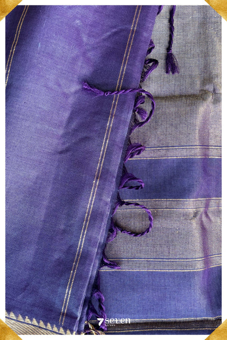 Golden Thistle Signature Seven Handloom Purple Bangalore Silk Cotton Saree - Seven Sarees - Saree - Seven Sarees