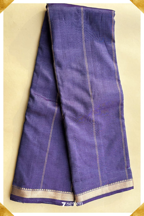 Golden Thistle Signature Seven Handloom Purple Bangalore Silk Cotton Saree - Seven Sarees - Saree - Seven Sarees