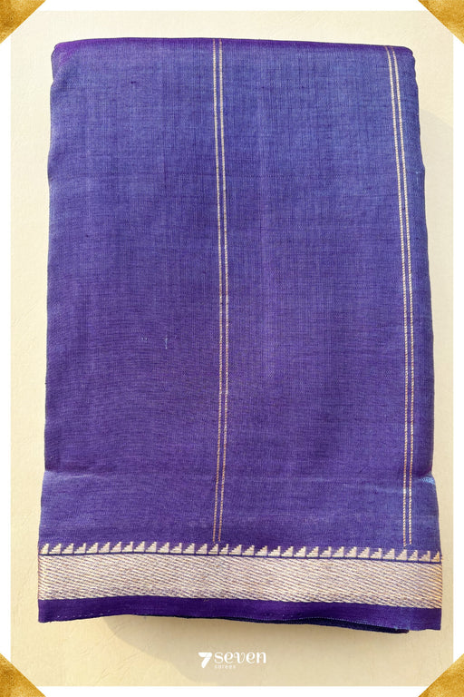 Golden Thistle Signature Seven Handloom Purple Bangalore Silk Cotton Saree - Seven Sarees - Saree - Seven Sarees