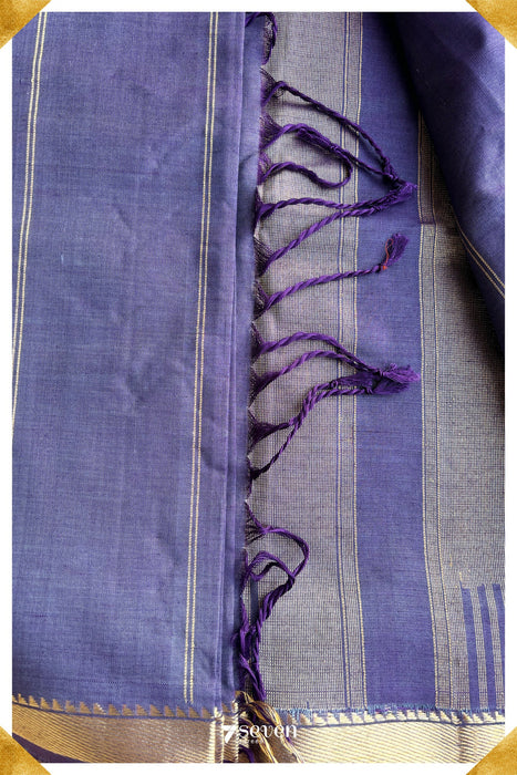 Golden Thistle Signature Seven Handloom Purple Bangalore Silk Cotton Saree - Seven Sarees - Saree - Seven Sarees