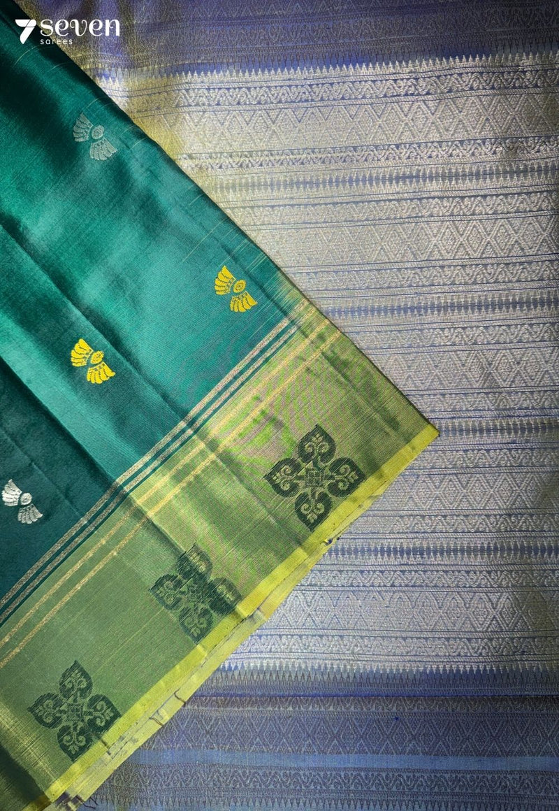 Golden wings Signature Seven Handloom Green Bangalore Pure Silk Saree|Silk Mark Certified - Seven Sarees - Saree - Seven Sarees