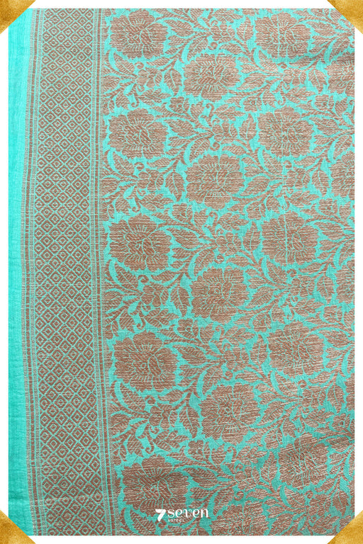 Gomti Benares Turquoise Pure Silk Saree | Silk Mark Certified - Seven Sarees - Saree - Seven Sarees