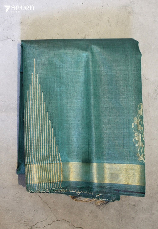 Green Among Gold Handloom Green Pure Tussar Silk(Kosa) Saree| Silk Mark Certified - Seven Sarees - Saree - Seven Sarees