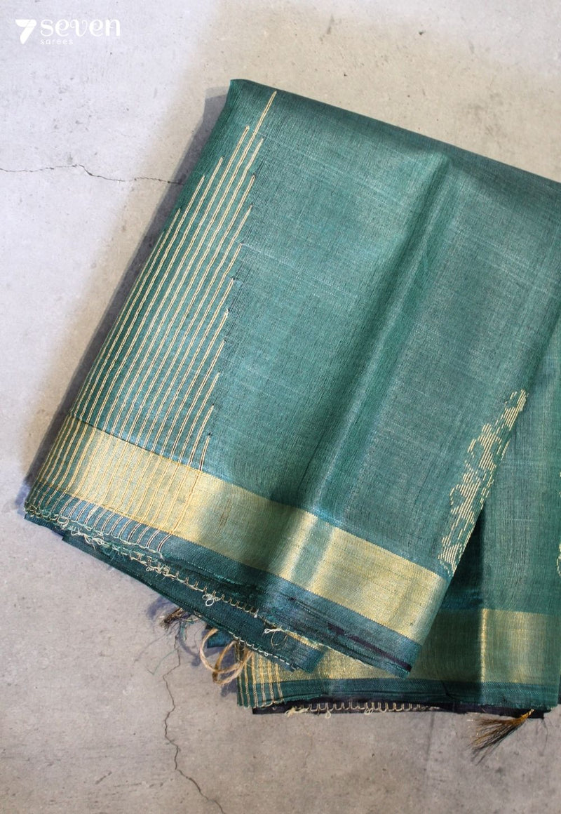 Green Among Gold Handloom Green Pure Tussar Silk(Kosa) Saree| Silk Mark Certified - Seven Sarees - Saree - Seven Sarees
