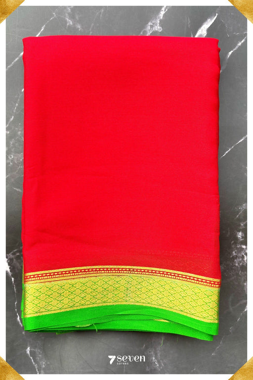 Gulabi Signature Seven Authentic Green - Red Mysore Pure Silk Saree|Silk Mark Certified - Seven Sarees - Saree - Seven Sarees