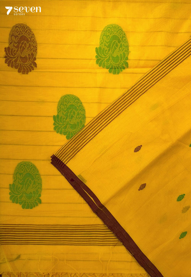 Gulmohar Dawn Signature Seven Handloom Yellow Bangalore Pure Cotton Saree - Seven Sarees - Saree - Seven Sarees