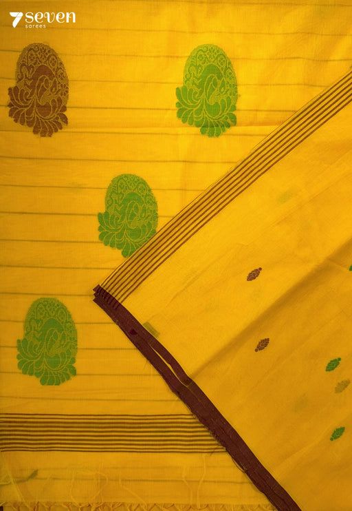 Gulmohar Dawn Signature Seven Handloom Yellow Bangalore Pure Cotton Saree - Seven Sarees - Saree - Seven Sarees