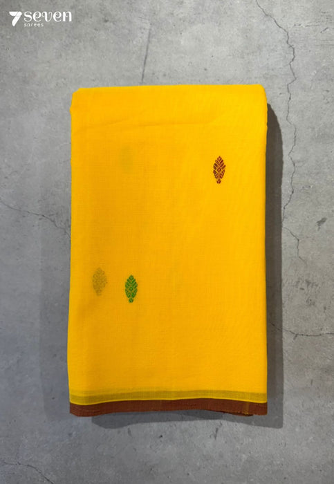 Gulmohar Dawn Signature Seven Handloom Yellow Bangalore Pure Cotton Saree - Seven Sarees - Saree - Seven Sarees