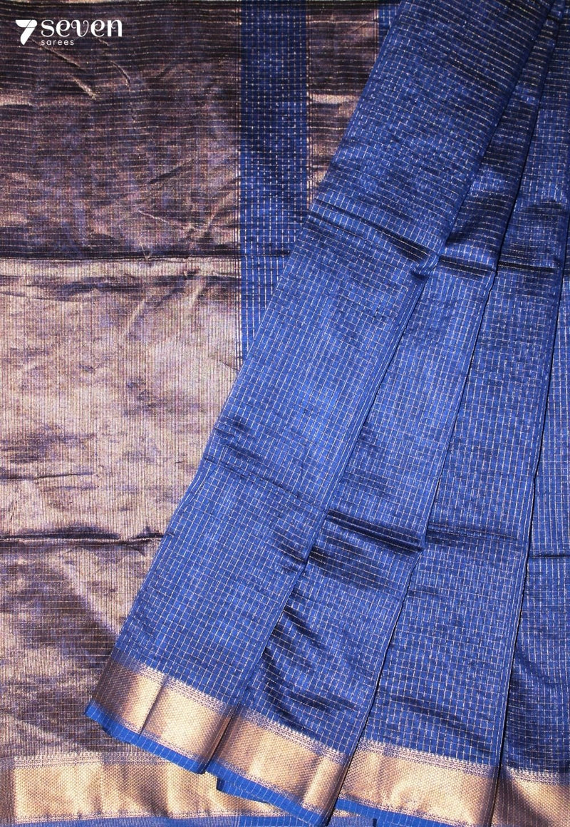 Haimira Maheshwari Handloom Blue Silk Cotton Saree - Seven Sarees - Seven Sarees