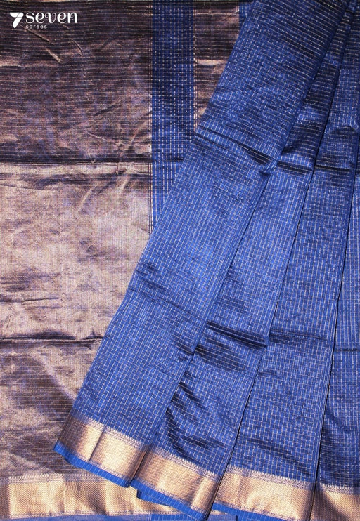 Haimira Maheshwari Handloom Blue Silk Cotton Saree - Seven Sarees - Seven Sarees