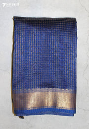 Haimira Maheshwari Handloom Blue Silk Cotton Saree - Seven Sarees - Seven Sarees
