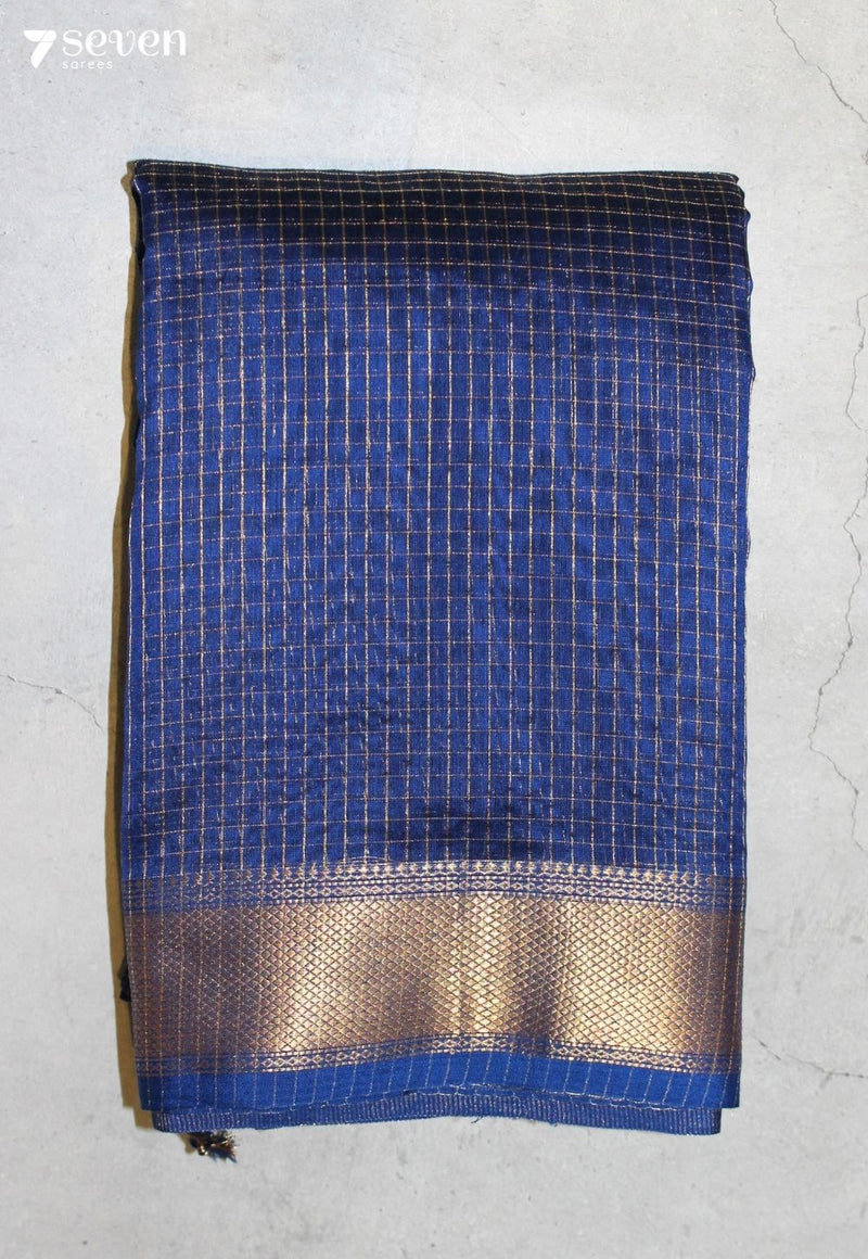 Haimira Maheshwari Handloom Blue Silk Cotton Saree - Seven Sarees - Seven Sarees
