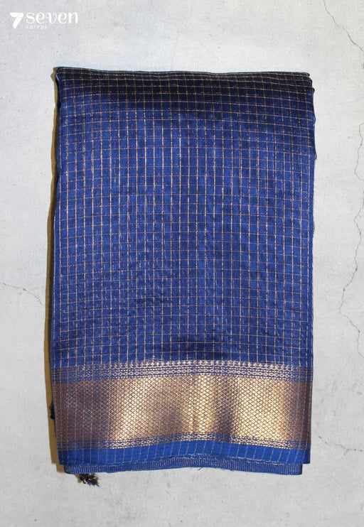 Haimira Maheshwari Handloom Blue Silk Cotton Saree - Seven Sarees - Seven Sarees