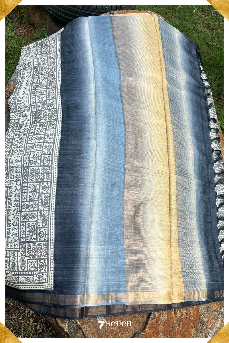 Hakki Chattisgarh White Digital Printed Pure Kosa Silk Saree|Silk Mark Certified - Seven Sarees - Saree - Seven Sarees