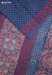 Harmegha Jaipur Blue Hand Block Printed 100% Cotton Saree - Seven Sarees - Saree - Seven Sarees