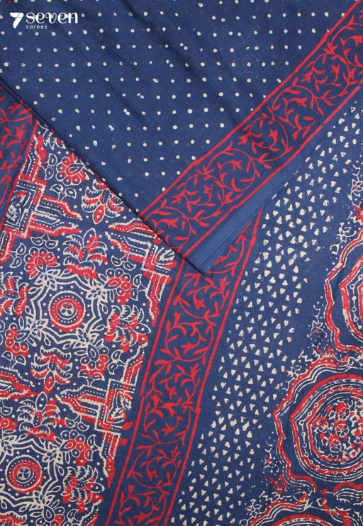 Harmegha Jaipur Blue Hand Block Printed 100% Cotton Saree - Seven Sarees - Saree - Seven Sarees