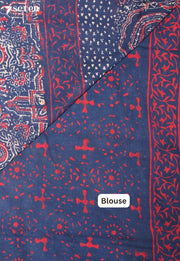 Harmegha Jaipur Blue Hand Block Printed 100% Cotton Saree - Seven Sarees - Saree - Seven Sarees
