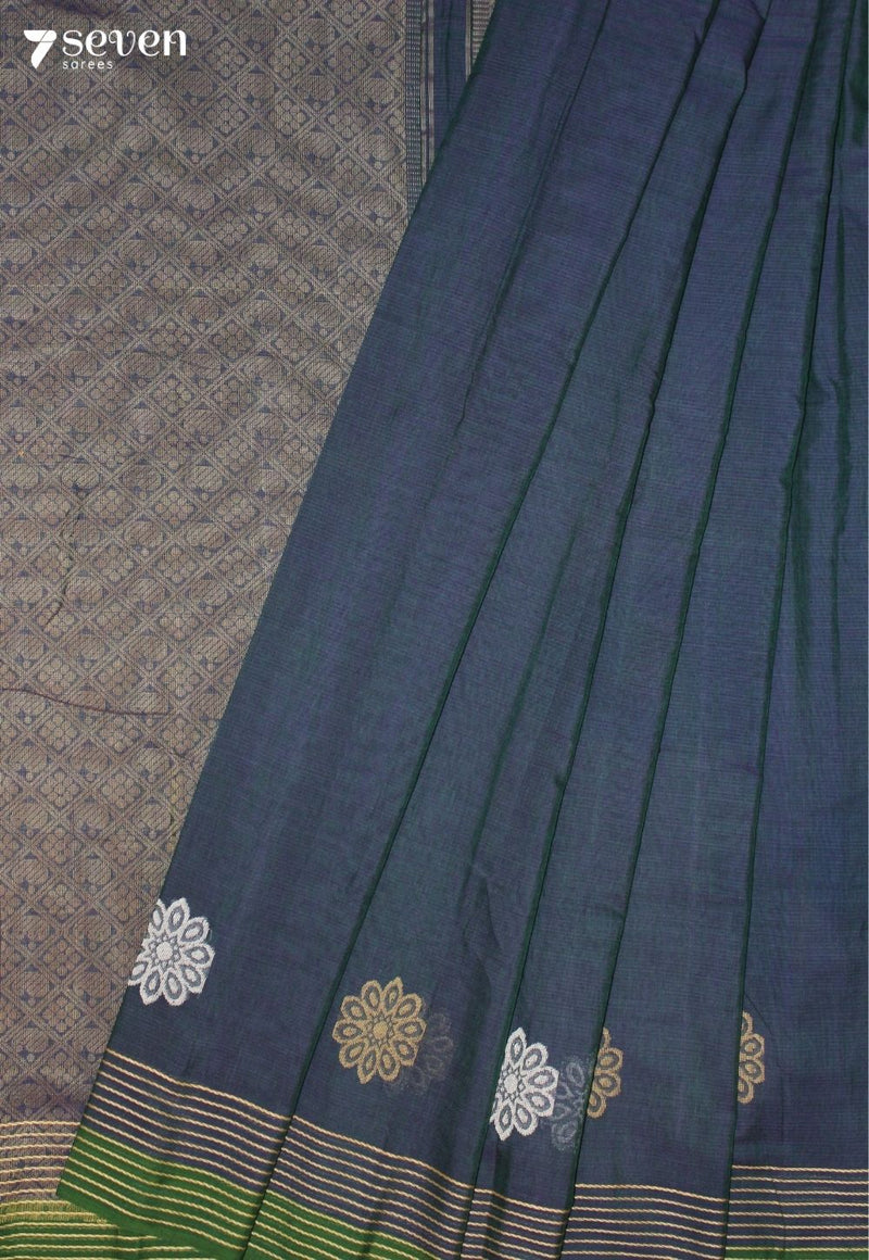 Harvesha Signature Seven Handloom Blue Bangalore Pure Cotton Saree - Seven Sarees - Saree - Seven Sarees