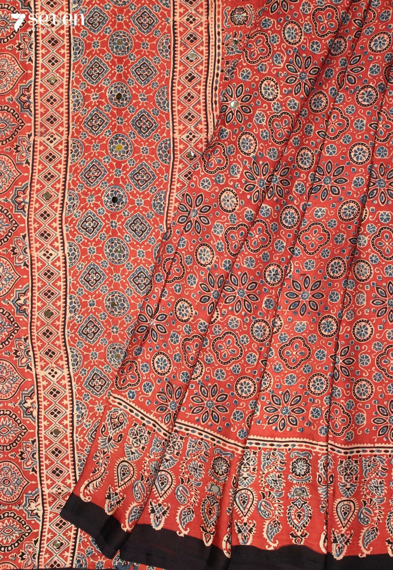 Hemangi Kutch Red Pure Handmade Ajrakh Modal with Handpasted Mirrors - view 1