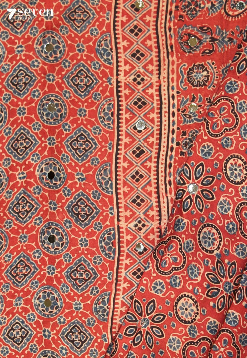 Hemangi Kutch Red Pure Handmade Ajrakh Modal with Handpasted Mirrors - view 3