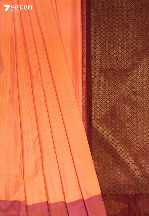 Hemanvii Signature Seven Handloom Peach Bangalore Pure Silk Saree|Silk Mark Certified - Seven Sarees - Saree - Seven Sarees