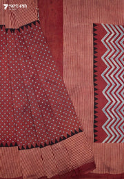 Hemraya Kutch Red Pure Handmade Ajrakh 100% Cotton Saree - Seven Sarees - Saree - Seven Sarees