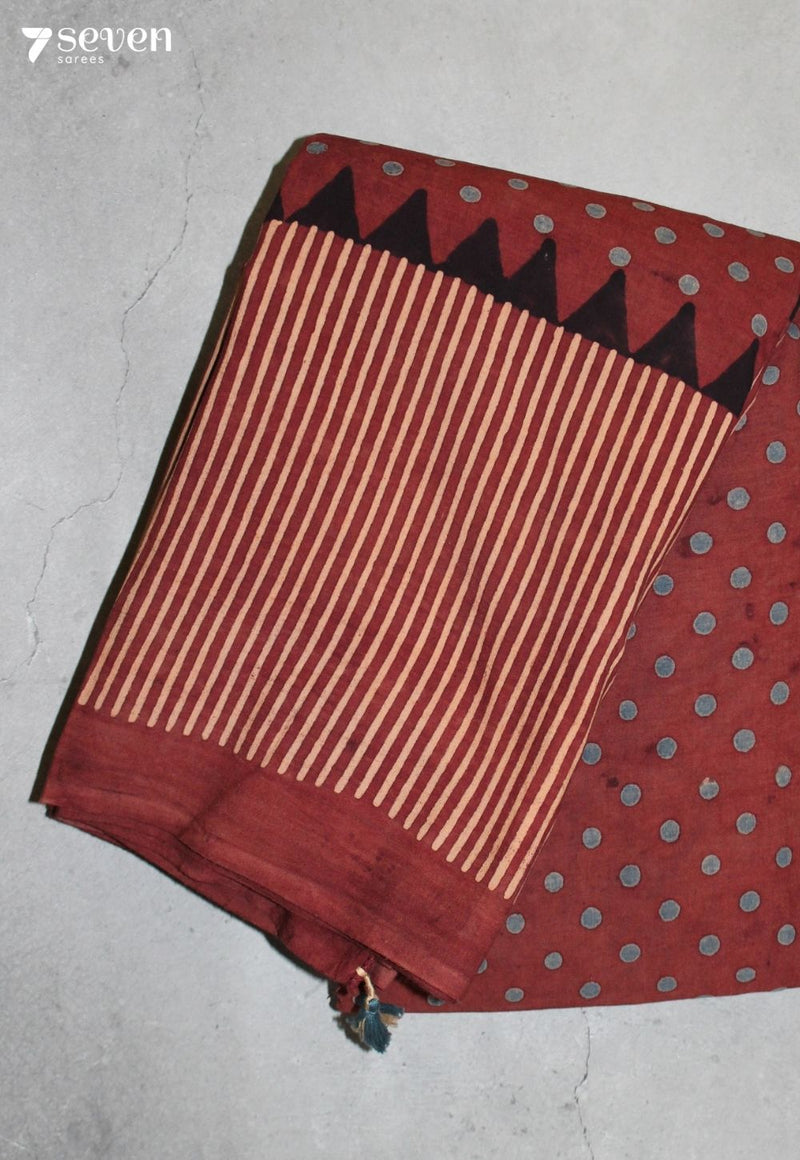Hemraya Kutch Red Pure Handmade Ajrakh 100% Cotton Saree - Seven Sarees - Saree - Seven Sarees